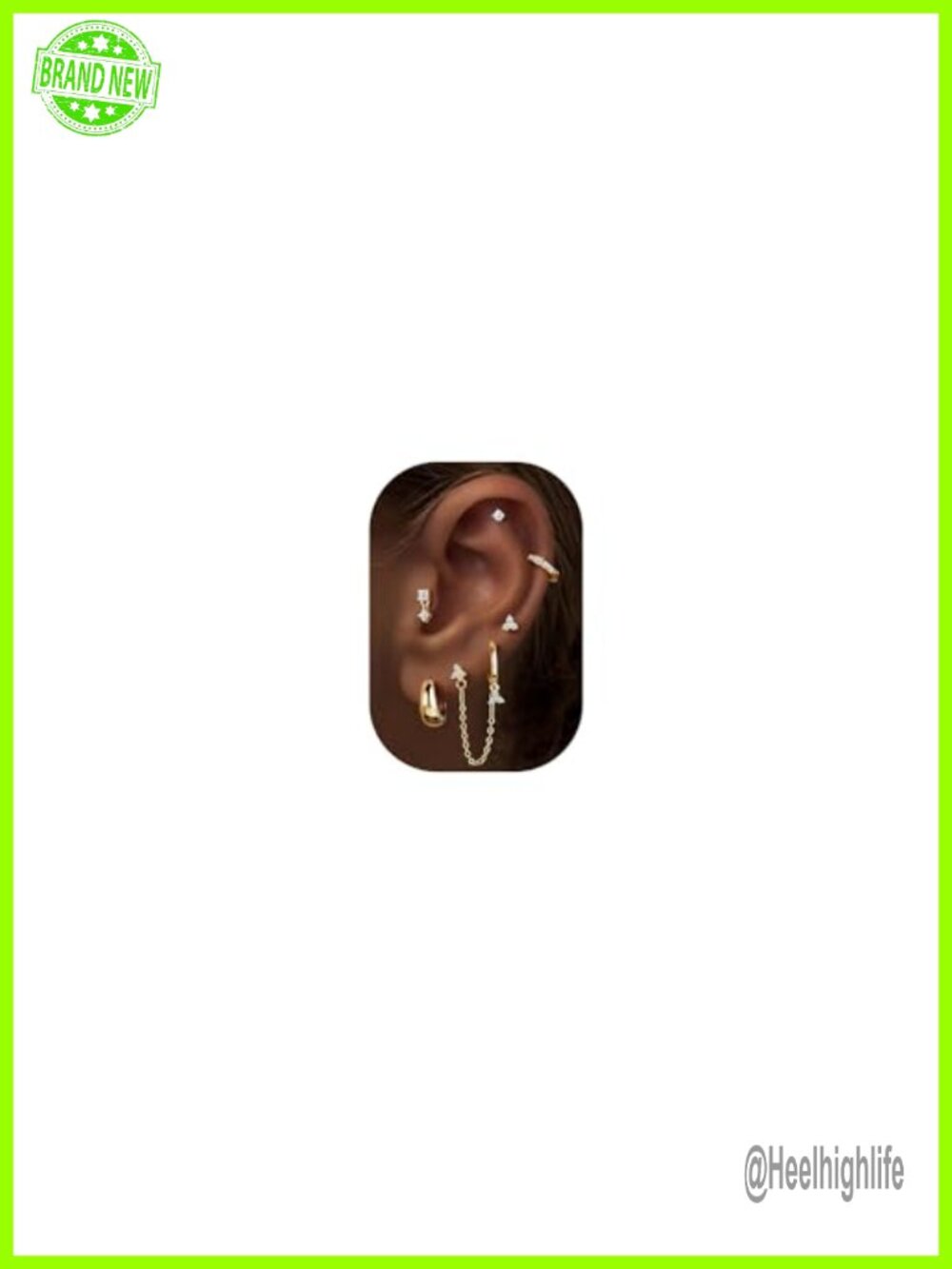 14K Gold Plated Earring Set 6 Pairs Studs Hoops Chains Hypoallergenic Stackable